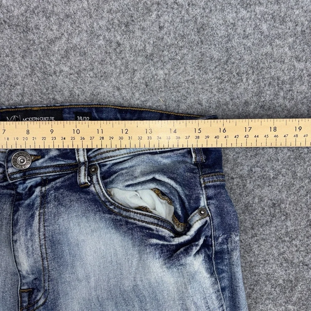 Modern Culture Moto Biker Jeans Mens 34x32 (Fits 32x32) Slim Tapered Ribbed Blue